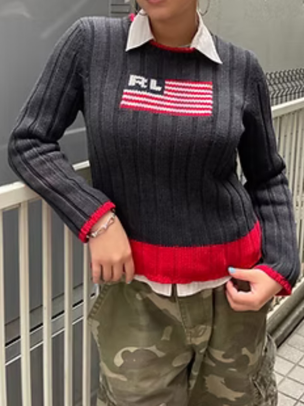 ♦️Vintage Women Polo Jeans Co Ralph Lauren USA Flag Sweater M/L EUC Americana